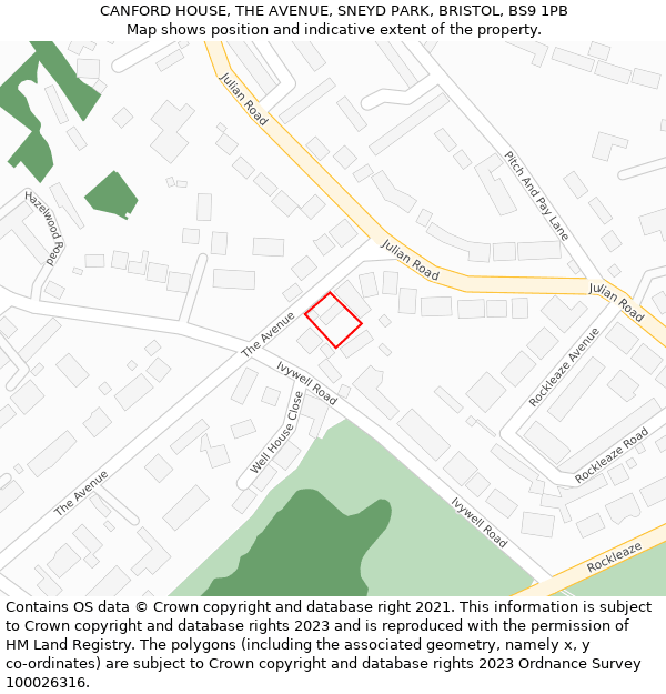 CANFORD HOUSE, THE AVENUE, SNEYD PARK, BRISTOL, BS9 1PB: Location map and indicative extent of plot