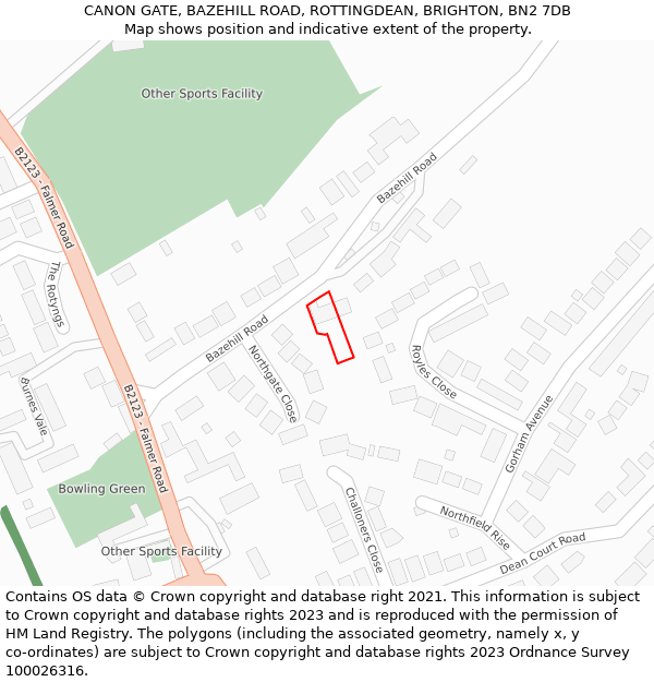 CANON GATE, BAZEHILL ROAD, ROTTINGDEAN, BRIGHTON, BN2 7DB: Location map and indicative extent of plot