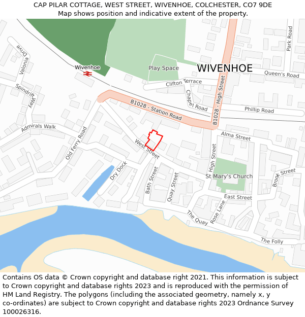 CAP PILAR COTTAGE, WEST STREET, WIVENHOE, COLCHESTER, CO7 9DE: Location map and indicative extent of plot