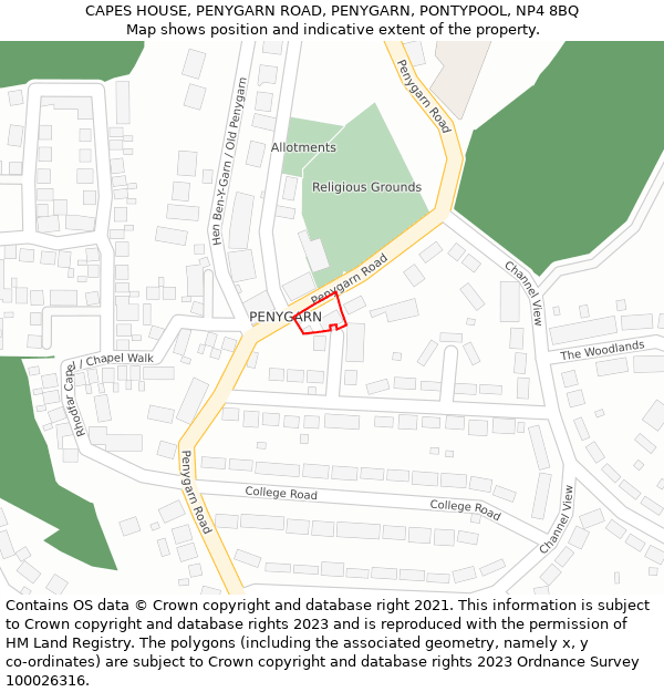 CAPES HOUSE, PENYGARN ROAD, PENYGARN, PONTYPOOL, NP4 8BQ: Location map and indicative extent of plot