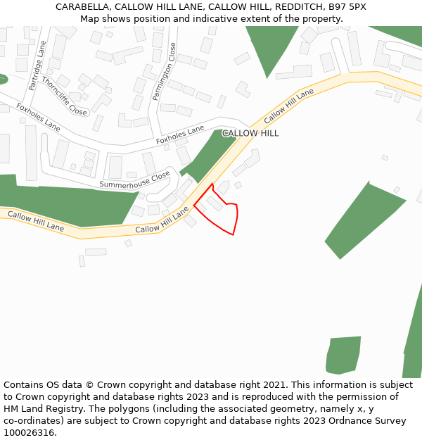 CARABELLA, CALLOW HILL LANE, CALLOW HILL, REDDITCH, B97 5PX: Location map and indicative extent of plot