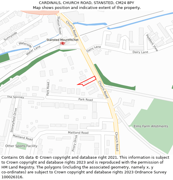 CARDINALS, CHURCH ROAD, STANSTED, CM24 8PY: Location map and indicative extent of plot