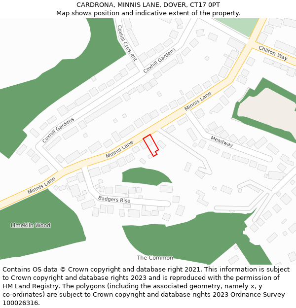 CARDRONA, MINNIS LANE, DOVER, CT17 0PT: Location map and indicative extent of plot