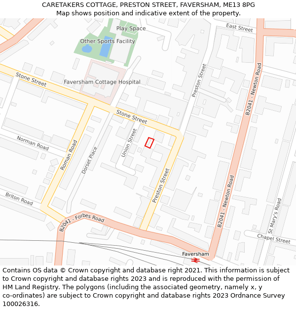 CARETAKERS COTTAGE, PRESTON STREET, FAVERSHAM, ME13 8PG: Location map and indicative extent of plot