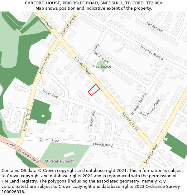 CARFORD HOUSE, PRIORSLEE ROAD, SNEDSHILL, TELFORD, TF2 9EA: Location map and indicative extent of plot
