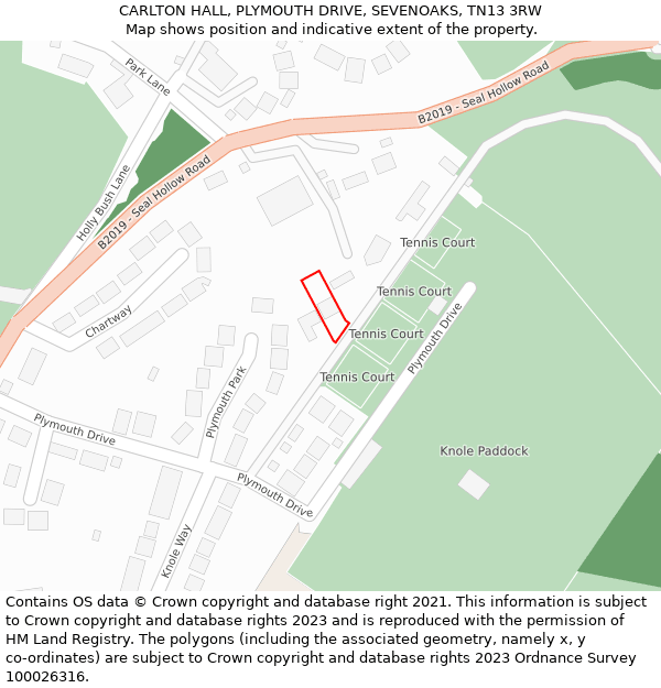 CARLTON HALL, PLYMOUTH DRIVE, SEVENOAKS, TN13 3RW: Location map and indicative extent of plot