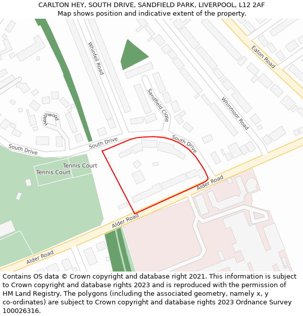 CARLTON HEY, SOUTH DRIVE, SANDFIELD PARK, LIVERPOOL, L12 2AF: Location map and indicative extent of plot