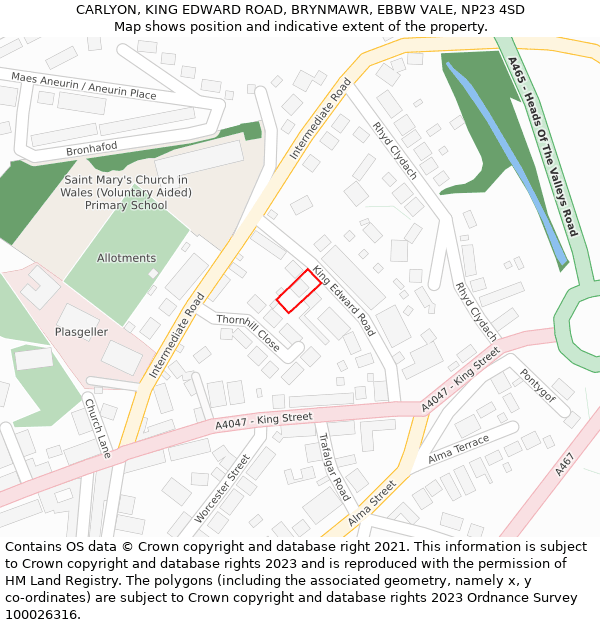 CARLYON, KING EDWARD ROAD, BRYNMAWR, EBBW VALE, NP23 4SD: Location map and indicative extent of plot