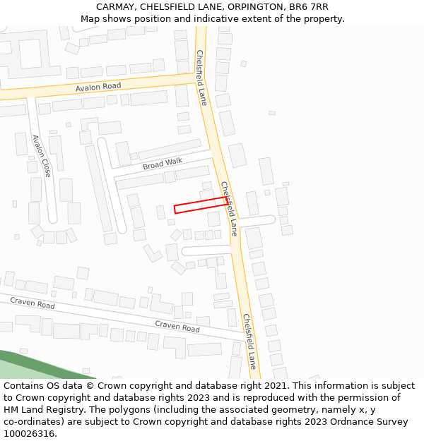 CARMAY, CHELSFIELD LANE, ORPINGTON, BR6 7RR: Location map and indicative extent of plot