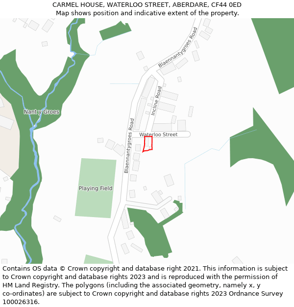 CARMEL HOUSE, WATERLOO STREET, ABERDARE, CF44 0ED: Location map and indicative extent of plot