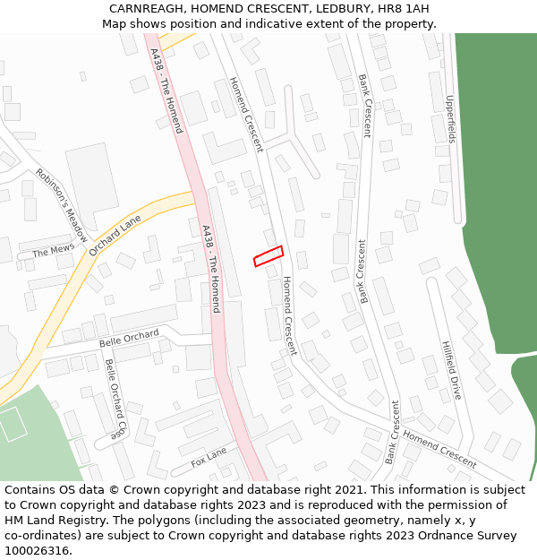 CARNREAGH, HOMEND CRESCENT, LEDBURY, HR8 1AH: Location map and indicative extent of plot