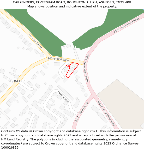 CARPENDERS, FAVERSHAM ROAD, BOUGHTON ALUPH, ASHFORD, TN25 4PR: Location map and indicative extent of plot