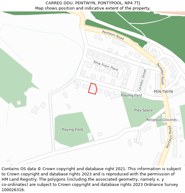 CARREG DDU, PENTWYN, PONTYPOOL, NP4 7TJ: Location map and indicative extent of plot