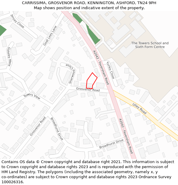 CARRISSIMA, GROSVENOR ROAD, KENNINGTON, ASHFORD, TN24 9PH: Location map and indicative extent of plot