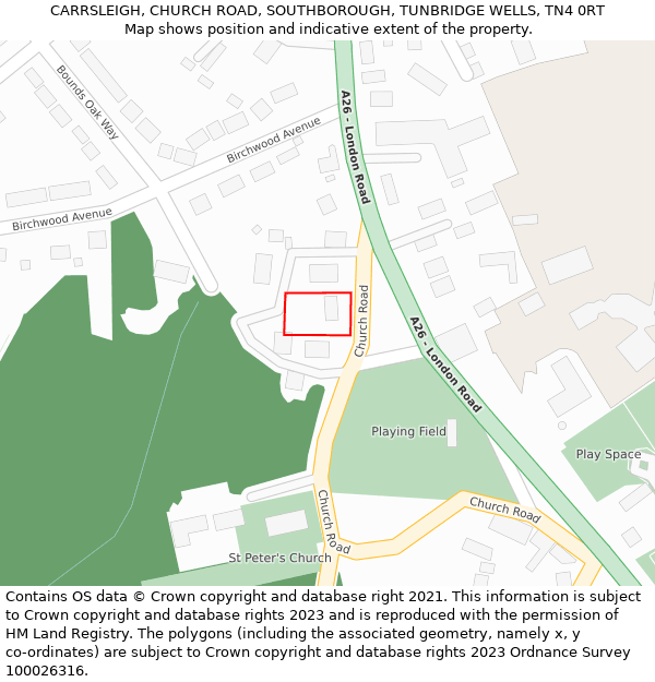 CARRSLEIGH, CHURCH ROAD, SOUTHBOROUGH, TUNBRIDGE WELLS, TN4 0RT: Location map and indicative extent of plot