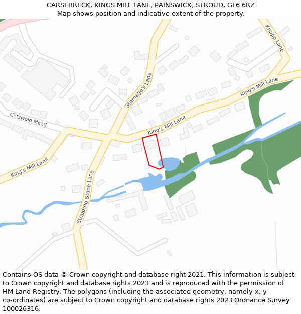 CARSEBRECK, KINGS MILL LANE, PAINSWICK, STROUD, GL6 6RZ: Location map and indicative extent of plot