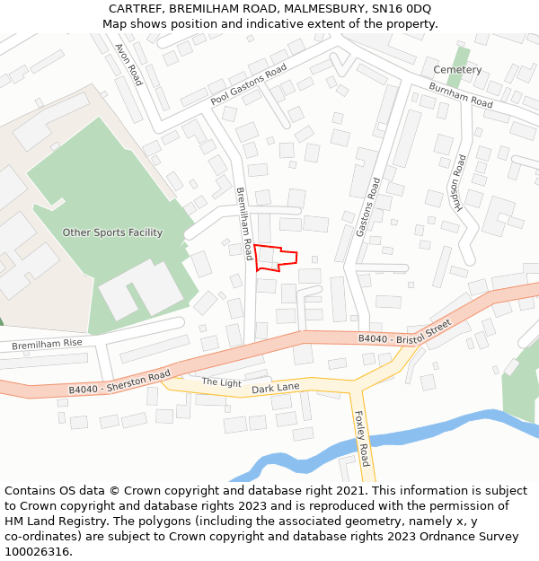 CARTREF, BREMILHAM ROAD, MALMESBURY, SN16 0DQ: Location map and indicative extent of plot