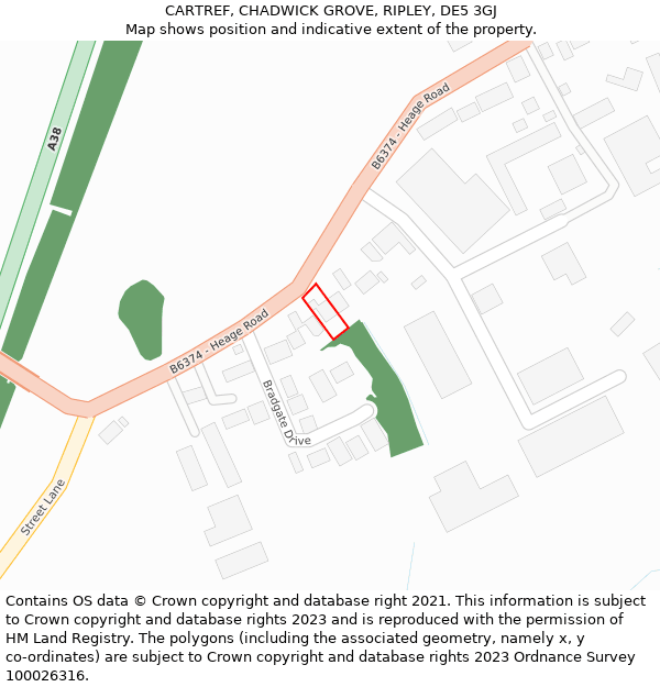 CARTREF, CHADWICK GROVE, RIPLEY, DE5 3GJ: Location map and indicative extent of plot