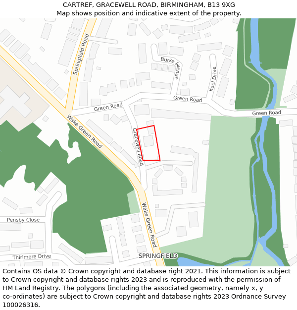 CARTREF, GRACEWELL ROAD, BIRMINGHAM, B13 9XG: Location map and indicative extent of plot