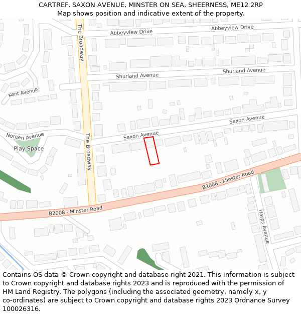 CARTREF, SAXON AVENUE, MINSTER ON SEA, SHEERNESS, ME12 2RP: Location map and indicative extent of plot