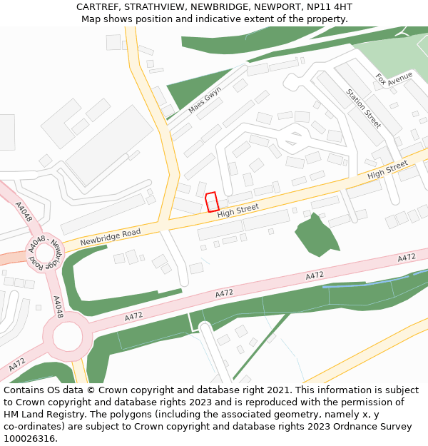 CARTREF, STRATHVIEW, NEWBRIDGE, NEWPORT, NP11 4HT: Location map and indicative extent of plot