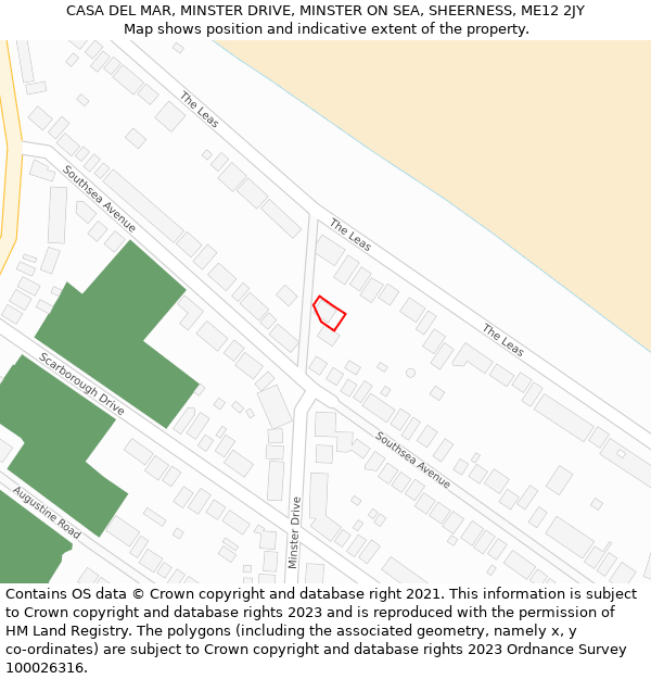 CASA DEL MAR, MINSTER DRIVE, MINSTER ON SEA, SHEERNESS, ME12 2JY: Location map and indicative extent of plot