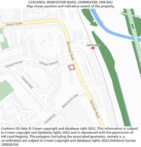 CASCADES, WORCESTER ROAD, LEOMINSTER, HR6 8AU: Location map and indicative extent of plot