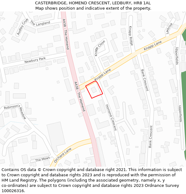 CASTERBRIDGE, HOMEND CRESCENT, LEDBURY, HR8 1AL: Location map and indicative extent of plot