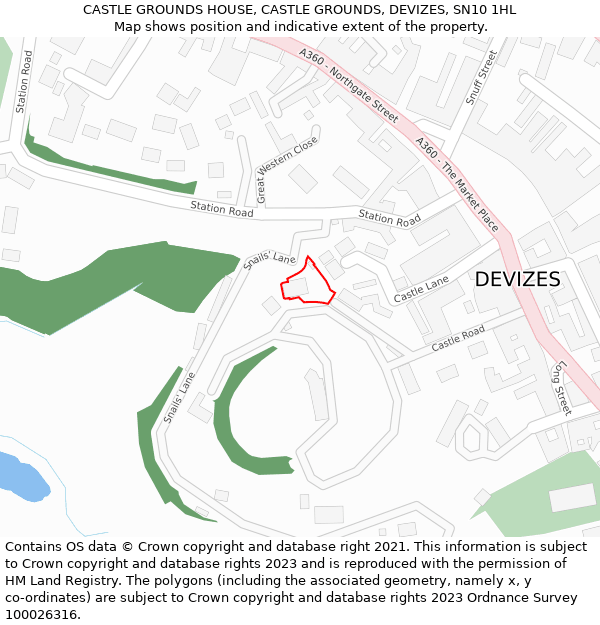 CASTLE GROUNDS HOUSE, CASTLE GROUNDS, DEVIZES, SN10 1HL: Location map and indicative extent of plot