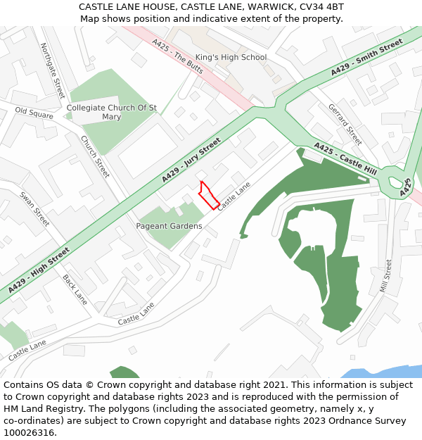 CASTLE LANE HOUSE, CASTLE LANE, WARWICK, CV34 4BT: Location map and indicative extent of plot