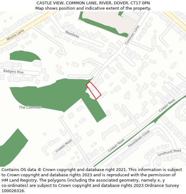 CASTLE VIEW, COMMON LANE, RIVER, DOVER, CT17 0PN: Location map and indicative extent of plot