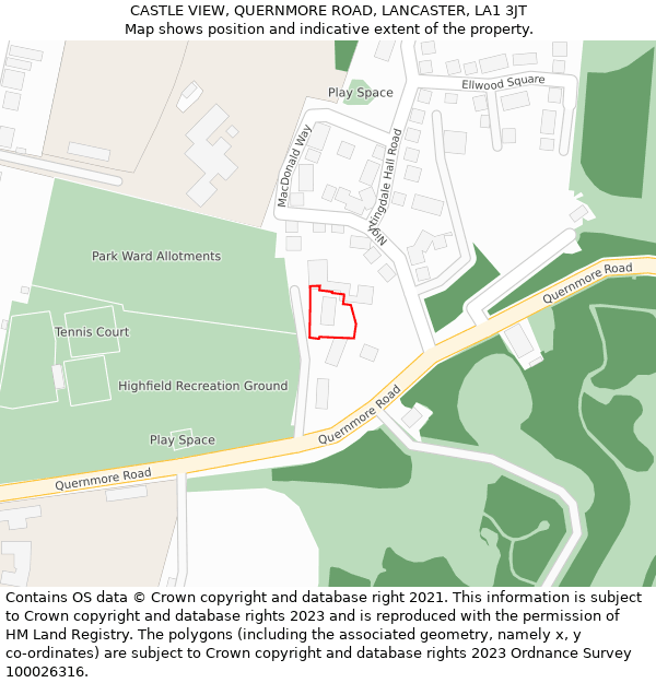 CASTLE VIEW, QUERNMORE ROAD, LANCASTER, LA1 3JT: Location map and indicative extent of plot