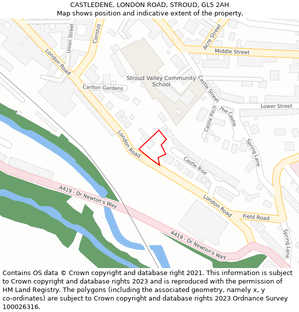 CASTLEDENE, LONDON ROAD, STROUD, GL5 2AH: Location map and indicative extent of plot