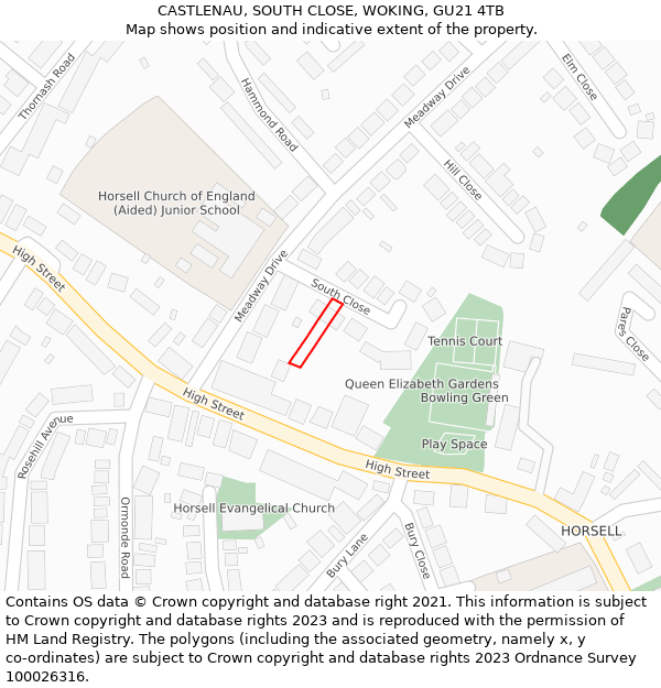 CASTLENAU, SOUTH CLOSE, WOKING, GU21 4TB: Location map and indicative extent of plot