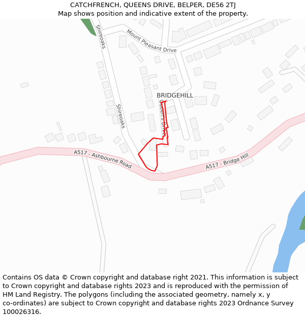 CATCHFRENCH, QUEENS DRIVE, BELPER, DE56 2TJ: Location map and indicative extent of plot