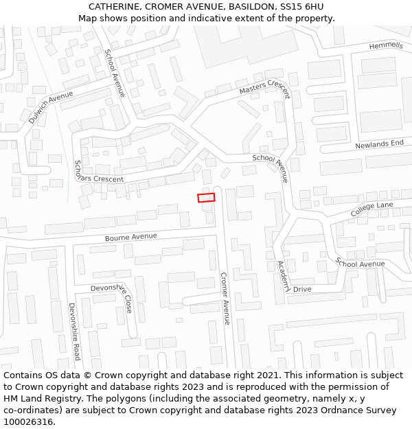 CATHERINE, CROMER AVENUE, BASILDON, SS15 6HU: Location map and indicative extent of plot