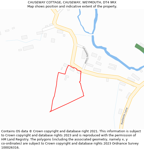 CAUSEWAY COTTAGE, CAUSEWAY, WEYMOUTH, DT4 9RX: Location map and indicative extent of plot