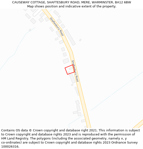 CAUSEWAY COTTAGE, SHAFTESBURY ROAD, MERE, WARMINSTER, BA12 6BW: Location map and indicative extent of plot