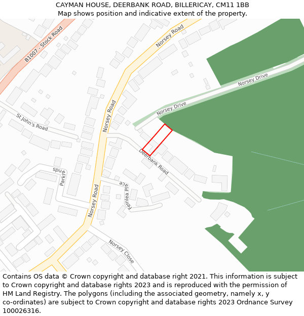 CAYMAN HOUSE, DEERBANK ROAD, BILLERICAY, CM11 1BB: Location map and indicative extent of plot