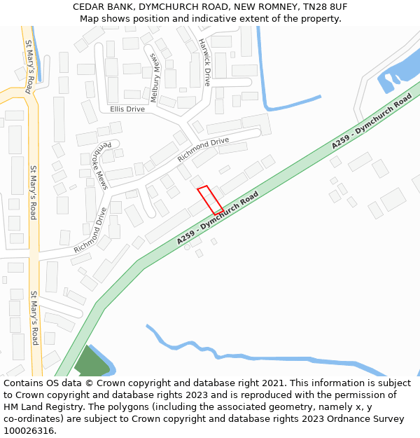 CEDAR BANK, DYMCHURCH ROAD, NEW ROMNEY, TN28 8UF: Location map and indicative extent of plot