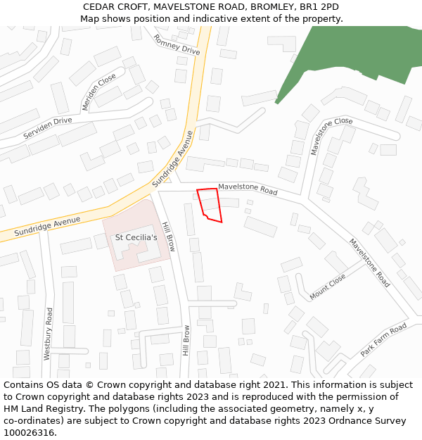 CEDAR CROFT, MAVELSTONE ROAD, BROMLEY, BR1 2PD: Location map and indicative extent of plot
