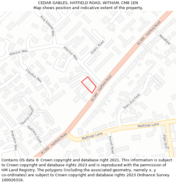 CEDAR GABLES, HATFIELD ROAD, WITHAM, CM8 1EN: Location map and indicative extent of plot