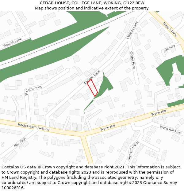 CEDAR HOUSE, COLLEGE LANE, WOKING, GU22 0EW: Location map and indicative extent of plot