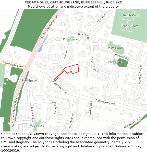 CEDAR HOUSE, GATEHOUSE LANE, BURGESS HILL, RH15 9XD: Location map and indicative extent of plot