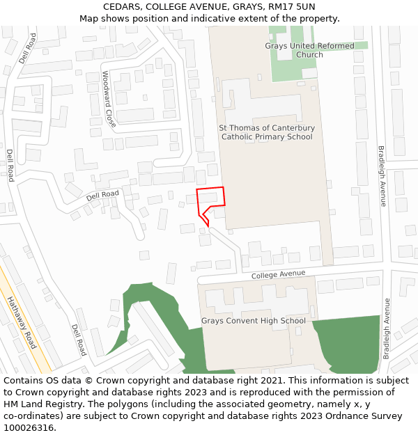 CEDARS, COLLEGE AVENUE, GRAYS, RM17 5UN: Location map and indicative extent of plot