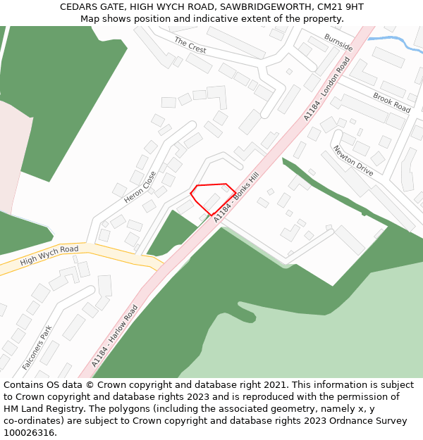 CEDARS GATE, HIGH WYCH ROAD, SAWBRIDGEWORTH, CM21 9HT: Location map and indicative extent of plot