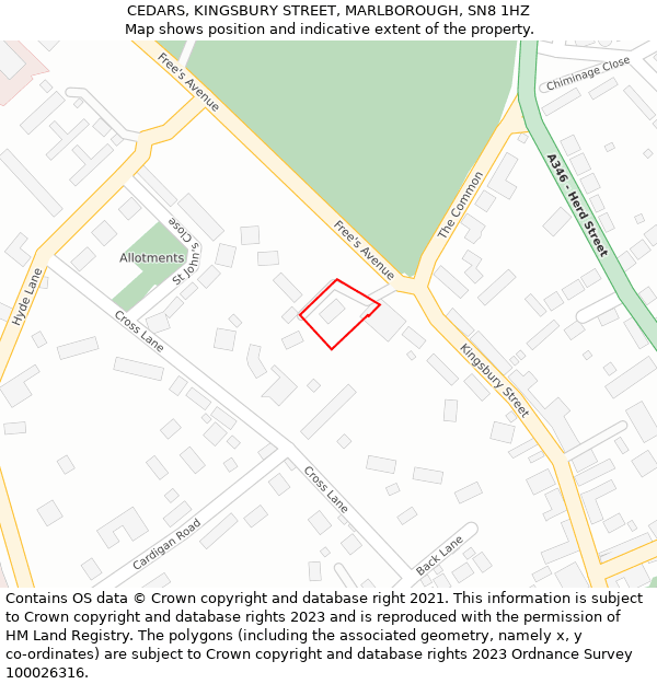 CEDARS, KINGSBURY STREET, MARLBOROUGH, SN8 1HZ: Location map and indicative extent of plot