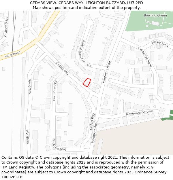 CEDARS VIEW, CEDARS WAY, LEIGHTON BUZZARD, LU7 2PD: Location map and indicative extent of plot