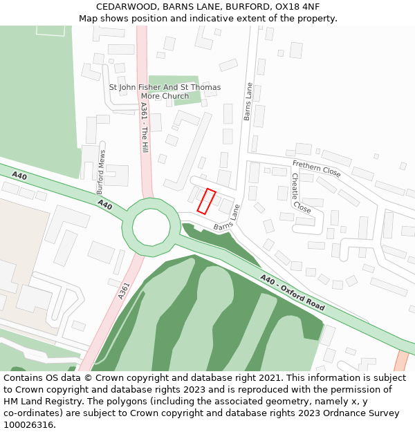 CEDARWOOD, BARNS LANE, BURFORD, OX18 4NF: Location map and indicative extent of plot