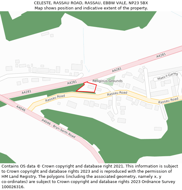 CELESTE, RASSAU ROAD, RASSAU, EBBW VALE, NP23 5BX: Location map and indicative extent of plot